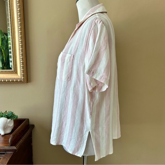Rails Zuma Petal Stripe Shirt Short Sleeve Button Down Pink White Wide Stripe M - Picture 6 of 13